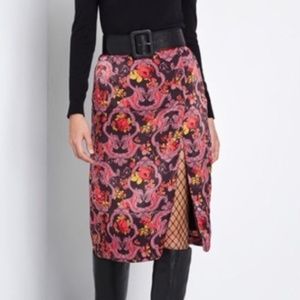 Modcloth Pink and Black Floral Pencil Skirt